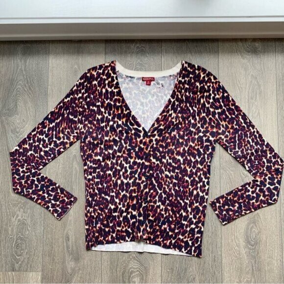 Merona Women’s Cardigan Sweater Cheetah Leopard Animal Print V-neck Y2K 2000s - Picture 8 of 16